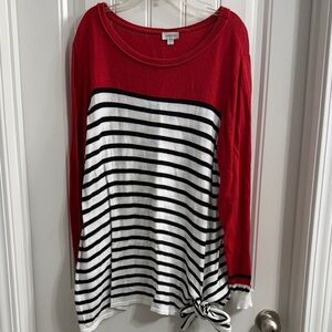 Avenue Red and Black Striped Long Sleeve Top